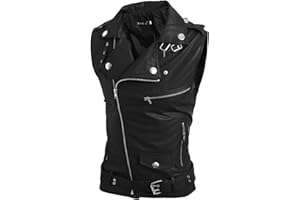 GEFOMUOFE Men's Leather Vest Motorcycle Vest Zip Chopper Vest Faux Leather Biker Rocker Motorcycle Club Vest Lacing Vest Motorcycle Team Punk Leather Vest Coat Faux Leather Vest