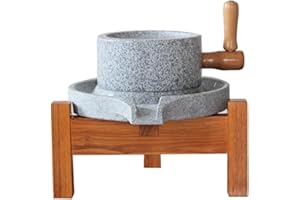 WANLIAN Mulino a pietra fatto a mano/macina (medio), mulino a mano fatto a mano per uso domestico per grano, fagioli e orzo (7,87 pollici x 11,8 pollici), con cornice in legno