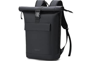 Lekeinchi Rolltop Rucksack Damen & Herren, Elegant Laptop Rucksack Wasserdicht mit 17 Zoll Laptopfach, Großer Reiserucksack Tagesrucksack Schulrucksack für Reisen, Uni Schule, Arbeit - Schwarz