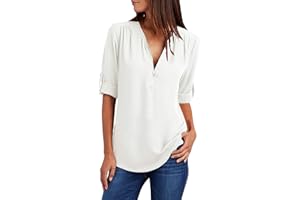Tuopuda Magliette Donna Estive Camicette Manica Lunga Camicia Elegante Blusa Moda T-Shirt Scollo a V Top con Cerniera Tee Maglietta Casual Shirt Tinta Unita Pullover Taglie Forti