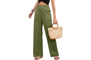 PASUDA Pantalones Lino Mujer Verano Pantalones Comodos Cintura Alta Anchos Pantalones Moda Casual Baggy Rectos Pantalon con Bolsillos