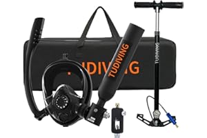 TUDIVING-0.5L Portable Mini Scuba Tank with Pump,Diving Oxygen Cylinder with Full Face Snorkel Mask,Lung Tank Kits for Underwater Diving Breathing Training/Rescue/Boat Cleaning