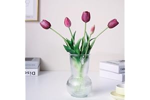WAKISAKI 40 cm alta qualità finti tulipani artificiali realistic tocco reale, stelo flessibile, tulipano fiori artificiali facili da modellare (senza vaso), set da 5, Viola Reale