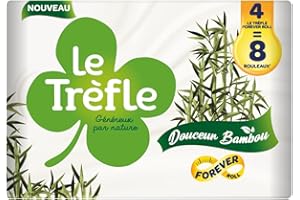 LE TREFLE Le Trèfle Douceur Bambou - 4 Rouleaux de Papier Toilette, triple épaisseur, 260 Feuilles par Rouleau, Naturellement doux pour la Peau, Rouleaux dotés de Fibres de Bambou,Certifié FSC, Emballage Papier