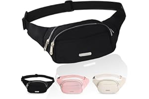 EXOJOY Fashionable Waist Bag for Women Men, Waterproof Fanny Pack with 3 Zipper Pockets Adjustable Belt Bumbag for Sports Hiking Jogging Travel Outdoor (Black)