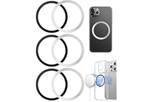 FUGLUS 6Pcs Pegatina Anillo de Metal Universal, Anillo Imán Compatible con MagSafe, Cargador Inalámbrico/Soporte de Coche para iPhone/Samsung/Android Fundas de móvil, Negro/Plata