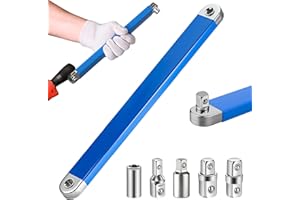 ZEXUPORIUM Rallonge Cliquet Professionnelle, Jeu de Clés avec 5 Adaptateurs D'entraînement 1/2", 1/4" et 3/8", Clé D'extension Coudée, pour Clé Universelle Allongée