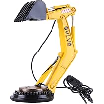 Mnsruu Nachttischlampe Mit Bagger-Design – LED-Licht, USB-Anschluss, Stoffschirm, Für Kinderzimmer & Deko