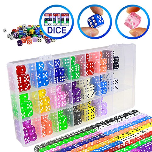 YOUSHARES 200 Pcs Multi-Color Dice Set & Storage Box Bundle – 20 Assorted Color with 10 Pcs each, 16mm Dice with Extra Massive Capacity Organizer Box, Perfect for Board Game & Family Party