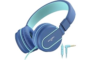 AILIHEN I35 Kinder Kopfhörer mit Mikrofon, Lautstärke begrenzt 93 dB, für Mädchen, Jungen, Teenager, leicht, faltbar, kabelgebunden, für Schule, Online-Kurs, Chromebook, Mobiltelefone（Blau）