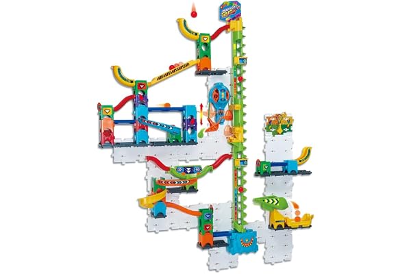VTech - Marble Rush Ultimate Vertical Run V100E - Circuit à Billes Électronique à la Verticale, 93 Pièces et 10 Billes - Jeu de Construction à Fixer - Cadeau Enfant Dès 6 Ans - Contenu en Français