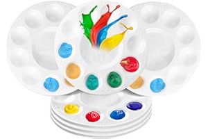 HIQU AND HIST 6 Stück Mischpalette, Kunststoffpaletten Runde 15.8 cm, Malpalette Aquarell,Mischpalette Acrylfarben Ölfarben mit 11 Mischfeldern für Aquarell Malen Kunst Malerei, Bastelarbeiten Weiß