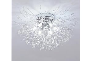 JASNI Modern Firework Chrome 6 Lights Crystal Chandeliers, Sputnik Dandelion Chandelier Light Fixture Pendant Lighting for Bedroom, Foyer, Hallway, Entryway, Kitchen, Dining Room (Silver, White Light)