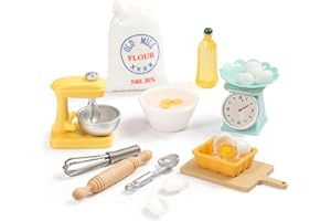 SUNWUUN Miniatur Wichtel Zubehör,Möbel für Minipuppen,Miniatur Backset 17 Stück,Puppenhaus Zubehör,Ausstattung für Minipuppenhäuser,Mehlsack,Nudelholz Set-Maßstab 1/12