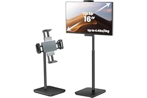 tounee Soporte para Monitor portátil y Tableta, Capacidad de Carga de 2 kg, Altura Ajustable hasta 46 cm, universalmente Compatible con Dispositivos de 4,7 a 16 Pulgadas (iPad, iPhone, Kindle)-Negro