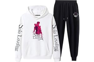 XSLGOGO Solo Leveling Felpa con Cappuccio e Pantaloni Due Set Unisex per Il Tempo Libero Felpa Allentata Pantaloni Sportivi Anime Cosplay Felpa con Cappuccio Pantaloni Tuta S-3XL
