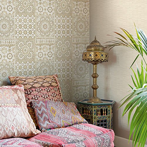 Grandeco Botanisch Marokkanische Kachel Muster Tapete Retro Blumenmuster Texturiert Motiv – Creme BA2501 - 2