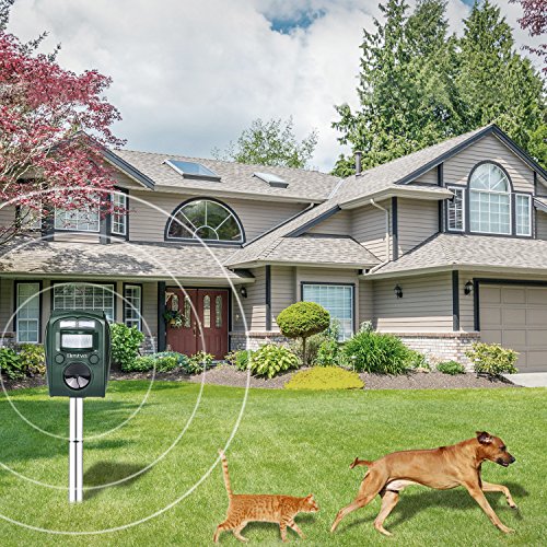 BESTVA Solar Katzenschreck wasserdichte Ultraschall Abwehr mit LED Blinklicht aufladbarer Tiervertreiber Hundeschreck Marderschreck Waschbärvertreiber mit Erdspieß im Garten und in der Garage - 8