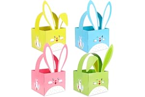 Qpout Confezione da 24 Scatole per dolcetti pasquali con Manico Confezione Regalo di buona Pasqua 4 Progetta Artigianato Pasquale per Bambini Secchio di Carta per Biscotti per l'aula Scolastica