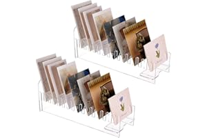 UNICRAFTALE 2 Sets 15 Tier Acrylic Greeting Card Display Stand Clear Portable Card Display Sticker Display Stand Coaster for Retail Counter Desk Tabletop 11.3x32.5x13cm