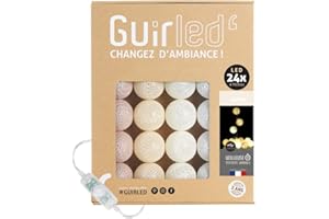 GuirLED - Łańcuch świetlny LED z bawełnianymi kulami USB – lampka nocna dla dziecka 2 h – podwójny zasilacz USB 2 A w zestawie – 3 intensywności – 24 kule 2,4 m – bawełna