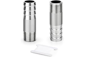 ERGAOBOY 2 piezas de acero inoxidable 304 manguera Barb Fitting, 1/8" BSP macho Barb Splicer Mender Ronda Unión Acoplador Adaptador