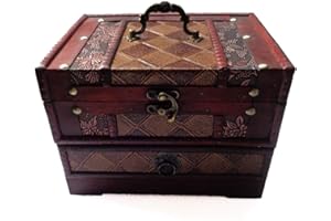 E-isata Retro Vintage Wooden Jewelry Box Storage Box Organizer Container Case Chest Trinket Box with Mirror for Gilrs Girlfriend Women for Mother's Day 22 * 16 * 16cm