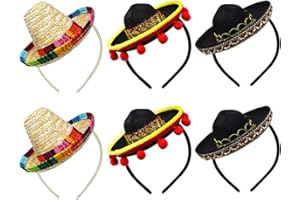 Yzpacc Cinco De Mayo - Set di 6 cappelli in paglia Sombrero in tessuto per feste con frange a sfera, decorazione per cappelli da fiesta, forniture per feste Dia De Muertos a tema messicano decorazioni e bomboniere