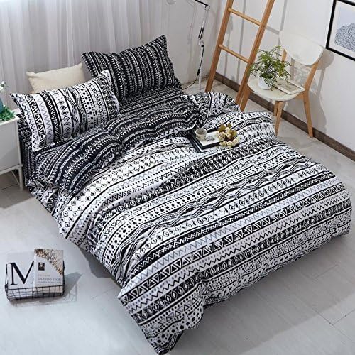 ZHIMIAN Black And White Bohemia Bedding Set Zipper Closure 3 Piece Boho Duvet Cover Set(1 Duvet Cover + 2 Pillow Shams)(King,Stripe)