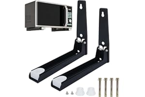 FOGAWA 2 Pezzi Staffe per Microonde a Muro Supporto per Forno a Microonde da Parete Supporto per Mensola Microonde Pieghevole per Forno a Microonde Staffa Forno Microonde Regolabile Telescopici Nero