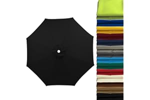 WOGTITYI 2m 2.7m 3.0m Sonnenschirm Ersatzbezug 6 Streben 8 Streben Terrassenschirm Bespannung Stoffbezug, Gartenschirm Ersatz-Überdachung, Für Ampelschirm, Hof, Garten, Strand, Pool(Stärke:Black,Size:3.0m-8Str