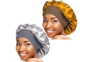 SAMSEROT 4 Pieces Wide Band Satin Cap Sleep Bonnet Soft Night Sleep Hat for Women