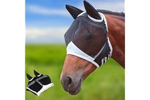 ZESNXJ Fliegenmaske Pferd Warmblut Mit Ohrenschutz – Atmungsaktive Fliegenmaske Pferd Cob Für Sommer, Uv-Schutz Pferde Fliegenmaske, Größe L
