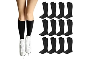 Toulite 12 Paar Eiskunstlaufsocken für Damen Herren Kinder Eislaufsocken Einfarbig Rollschuh Socken