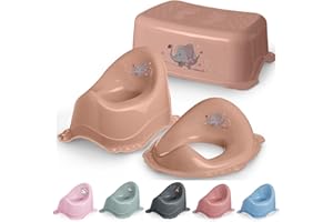 DOCARI Kinder Toiletten Set 3in1 ab 1 Jahr Elefant rosa - bestehend aus Baby Töpfchen Tritthocker Kinder Kindersitz Toilette