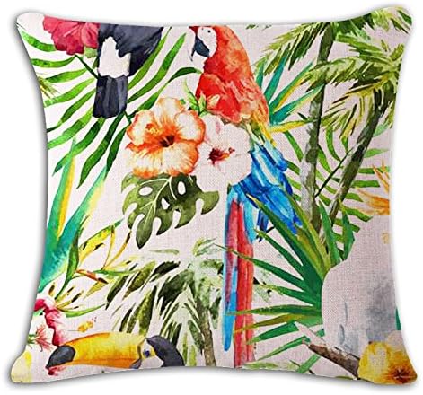 Tropical Flower Parrot Printed Cotton Linen Decorative Throw Pillow Case Sofa Home Decor Cushion Cover