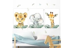 YOUIHOM Lote de 3 Laminas Animales para Cuadros Selva Tropical Leon Elefante Jirafa Poster Habitacion Bebe Infantil Niña Niño Regalo 30x40 sin Marco