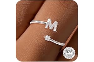 Maynor A-Z Buchstaben Ring Silber 925 Damen Cubic Zirkonia Wasserfeste Ringe – Verstellbare Rings von Größe 50 bis 60 Daumenring Fingerring Initialen Schmuck