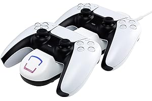 QUBICK Base di Ricarica per Controller e Joystick per PlayStation 5 (PS5) con Due Porte di Ricarica - -