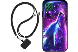 Sunrive Funda Compatible con Huawei P40 Lite 4G,Slim Fit Gel Mate Carcasa Case Bumper de Impactos y Anti-Arañazos Espalda Cover (Lobo,Luna,Estrellas)+1 X Correa Universal