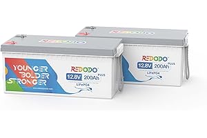 Redodo Batterie 12V 200Ah Plus Lithium LiFePO4 (Pack 2), Puissance de Sortie Max 2560W, 4000-15000 Cycles Profonds, Parfaite pour Le Stockage Solaire Domestique, RV, etc.