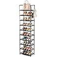 LANTEFUL 10 Tiers Tall Shoe Rack 20-25 Pairs Boots Organizer Storage Sturdy Narrow Shoe Shelf for Entryway, Closets with Hooks, Black