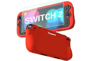 Teyomi Custodia protettiva in silicone compatibile con Nintendo Switch 2, Cover antiurto per Nintendo Switch 2 con pellicola protettiva in vetro temperato, custodia ergonomica per Switch 2 (Rosso)