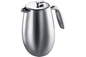 Bodum Cafetière à Piston Double Paroi Columbia - 1L / 8 Tasses - Acier Inoxydable Mat - Passe au Lave-Vaisselle