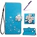 Produktbild Huawei P8 Lite 2017 Hülle Leder Flip Wallet Case,Huawei P8 Lite 2017 Hülle Silikon,Huawei P8 Lite 2017 Hülle Lederhülle Cover,EMAXELERS Huawei P8 Lite 2017 Hülle Flower Case Wallet Leder für Huawei Honor 8 Lite,Huawei P8 Lite 2017 Hülle Blumen,Huawei P8 Lite 2017 Hülle Bling Diamant Glitzer Clover Muster PU Leder Ledercase Flip Tasche Wallet Schutzhülle Etui Tasche Handytasche Hülle mit Standfunktion für Huawei P8 Lite 2017,Blue Clover with Diamonds and Clover