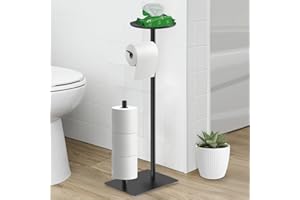 Bathola Nero Porta Carta Igienica Con Vassoio Rotondo Superiore, Supporto Carta Igienica In Piedi Per 4 Rotoli Di Ricambio, Supporto Carta Igienica In Acciaio Inossidabile Con Base Più Grande, 1 Set