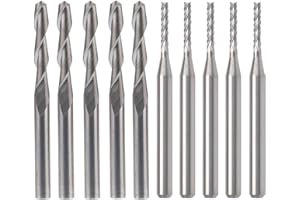 AFUNTA Hartmetall-Schaftfräser, 5 x 1,55 mm CNC-Fräser-Bits und 5 x 3,175 mm Spiral-Set mit flacher Nase, Werkzeug für PCB-Maschinen, Nylon, Harz, ABS, Acryl, PVC, MDF, Hartholz, 10 Stück