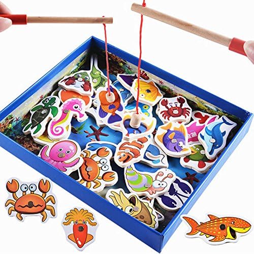 JYOHEY 32Pcs Child Fishing Game Toys Wooden Magnetic Educational Gifts