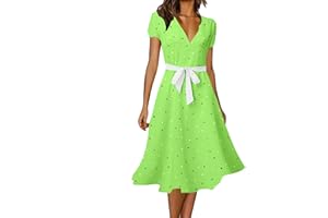 WVONIF Femme Robe Chic Longue Col V à Fleur Manches Courtes en Coton Robe Maxi de Plage D'été Casual Robe De Cocktail Soirée Bal Fête Mariage Chic et Elegant Robe de Travel Imprimé sous Genou Robe