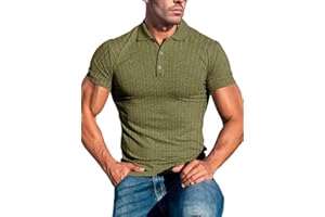 Lehmanlin Polo da Uomo Manica Lunga/Corta Slim Fit Cotone T-Shirt Elastico Muscle Sport Golf Tops